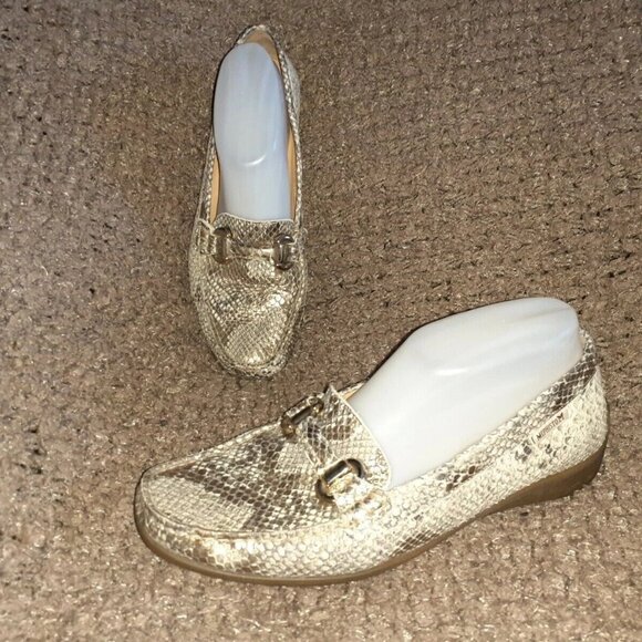 MEPHISTO-Gold Snake Skin Leather Loafer/Driving Shoe-Cool-Air-Size 9-Excellent - Picture 1 of 7